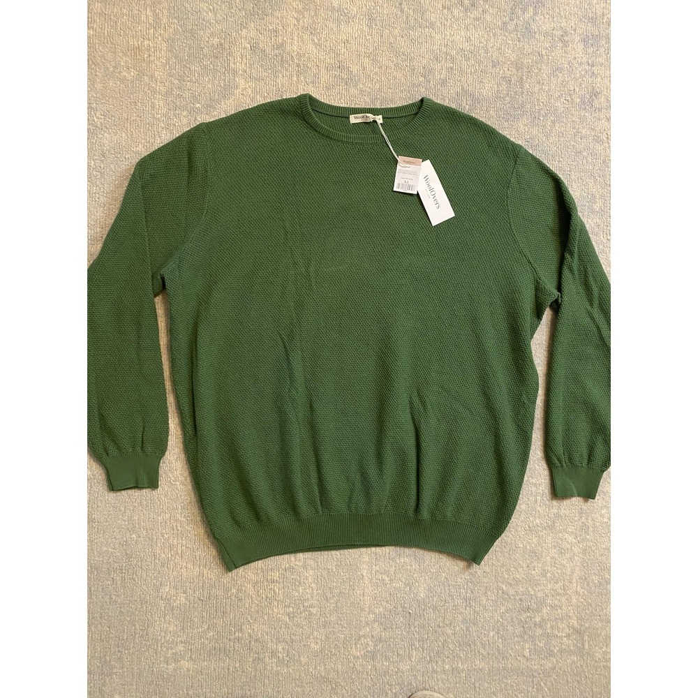 WoolOvers Sweater Mens XL Dark Green Textured Crew Neck Cotton Knit Pullover